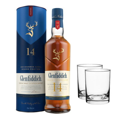 Glenfiddich 14Y 700ml + 2 Glasses