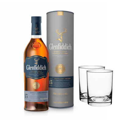 Glenfiddich Distillery Edition 15Y Single Malt Whisky 1000ml + 2 Glasses