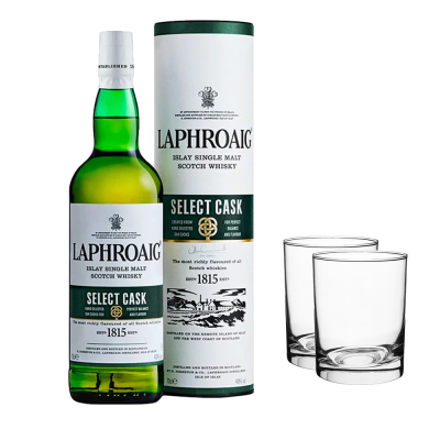 Laphroaig Select Islay Single Malt Scotch Whisky 700ml + 2 Glasses