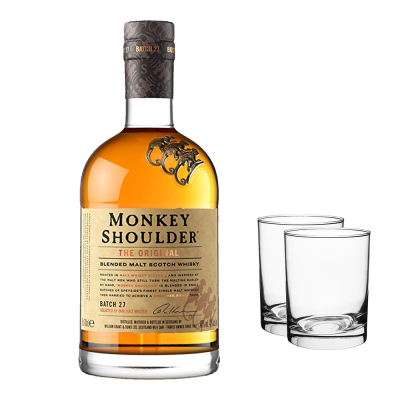 Monkey Shoulder Blended Malt Scotch Whisky 1000ml + 2 Glasses