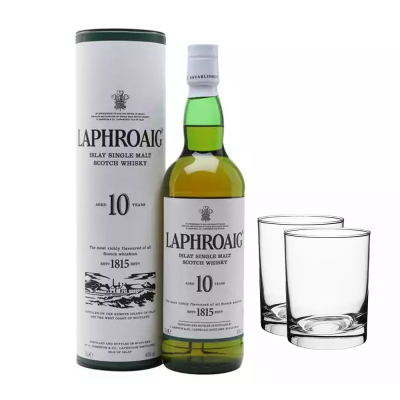 Laphroaig 10Y Islay Single Malt Scotch Whisky 700ml + 2 Glasses