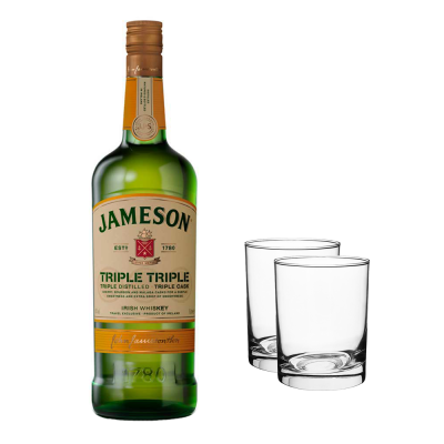 Jameson Triple Triple Distilled Irish Whiskey 1000ml + 2 Glasses